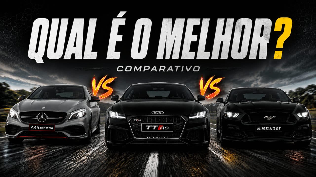 Audi TT RS vs Mercedes-AMG A45 vs Ford Mustang GT: Qual é o Melhor Esportivo?
